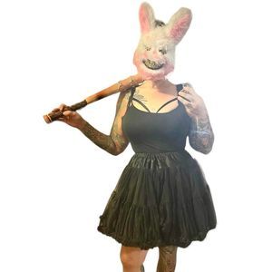 Kaiya Eve, Black Satin Double Layer Pettiskirt, Black on Black, Size M